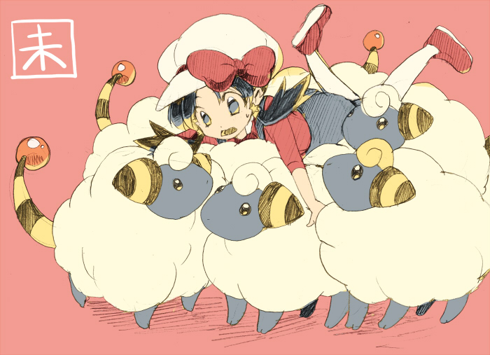 kris and mareep (pokemon and 1 more) drawn by yui_ko