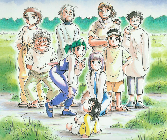 hatsuseno alpha, takatsu kokone, takahiro, maruko maruko, makki, and 4 more (yokohama kaidashi kikou) drawn by ashinano_hitoshi
