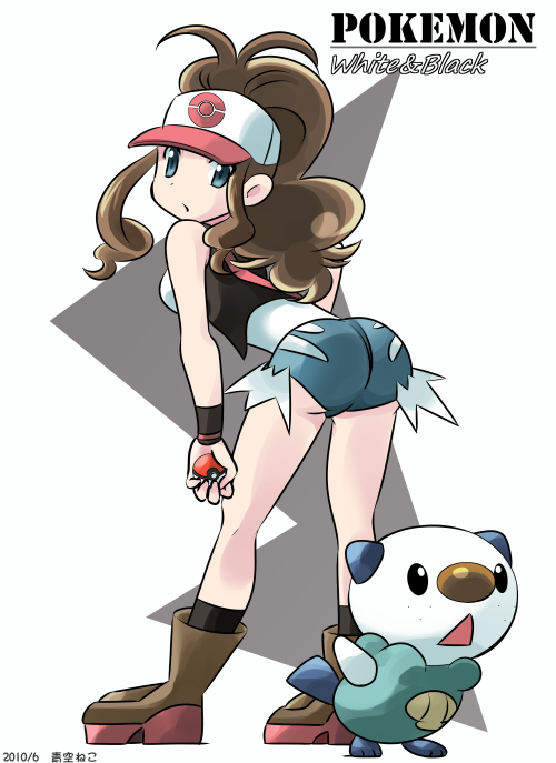 hilda and oshawott (pokemon and 1 more) drawn by aosora_neko