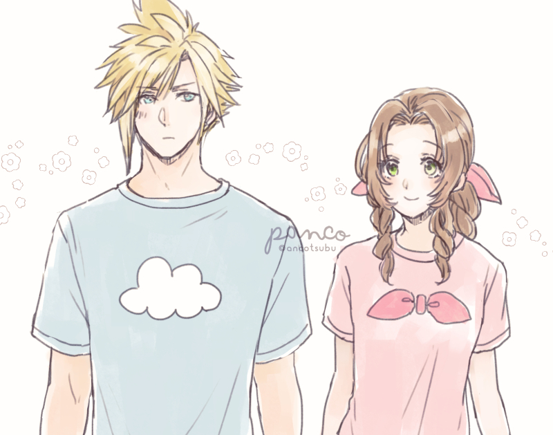 cloud strife and aerith gainsborough (final fantasy and 2 more) drawn by ancotsubu