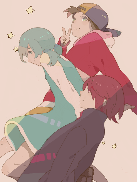 ethan, silver, kris, and eureka (pokemon and 2 more) drawn by mata_tabi