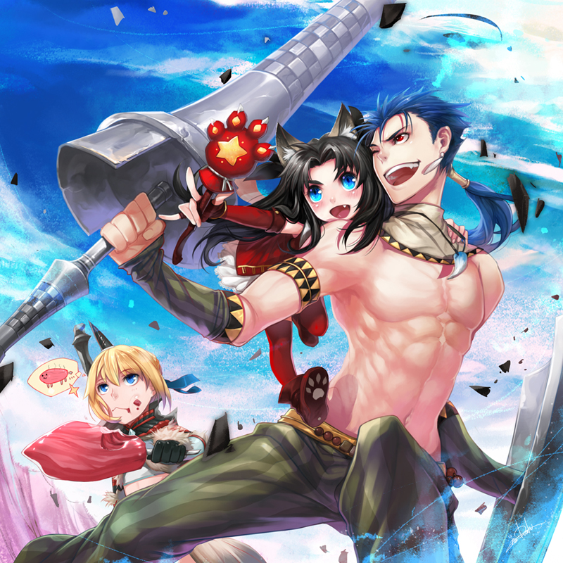 artoria pendragon, saber, tohsaka rin, cu chulainn, and kaleido ruby (fate and 3 more) drawn by danhu
