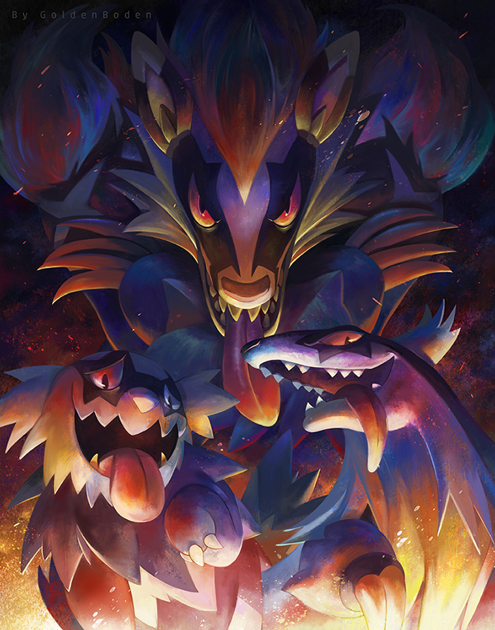 obstagoon, galarian zigzagoon, and galarian linoone (pokemon and 1 more) drawn by mei_ford