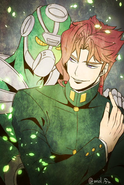 kakyoin noriaki and hierophant green (jojo no kimyou na bouken and 1 more) drawn by moru