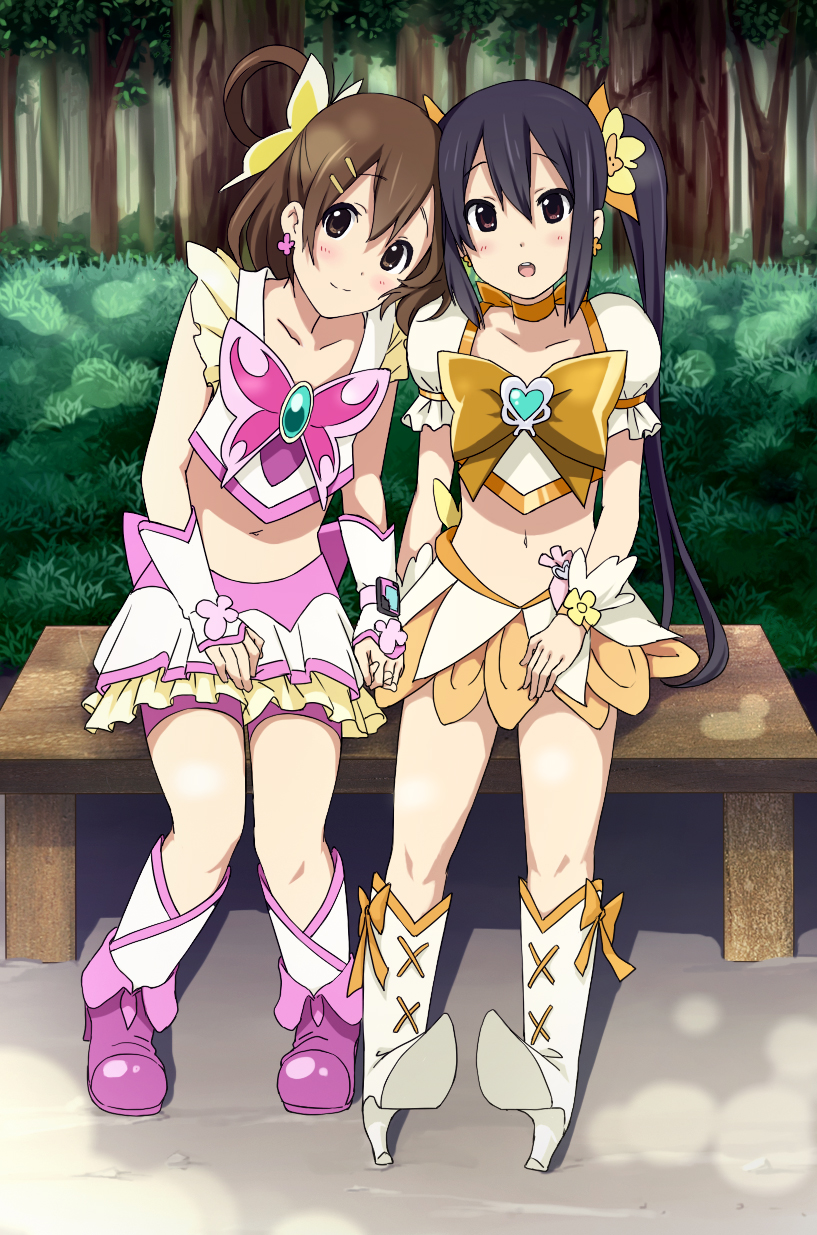 nakano azusa, hirasawa yui, cure sunshine, and cure dream (precure and 3 more) drawn by kotera_(koterabyte)
