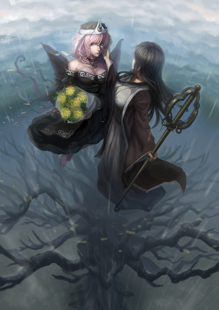 saigyouji yuyuko and saigyou ayakashi (touhou and 2 more) drawn by yunohara_konomi