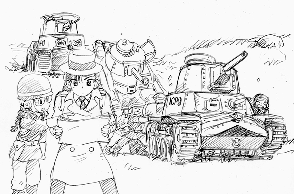 nishi kinuyo, fukuda haru, and zenigata kouichi (girls und panzer and 2 more) drawn by asari_yoshitoo