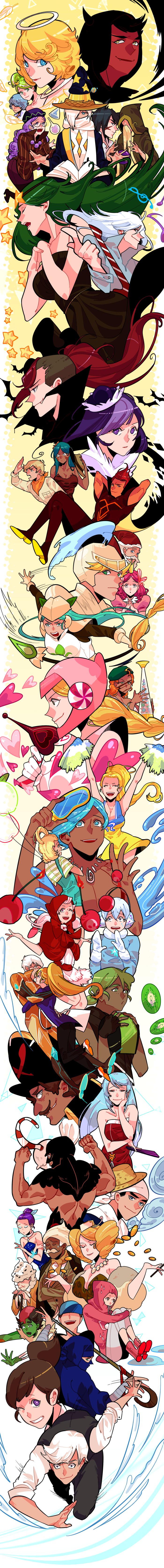 blackberry cookie, vampire cookie, alchemist cookie, wizard cookie, strawberry cookie, and 37 more (cookie run and 1 more) drawn by omega903