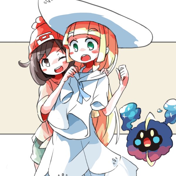 lillie, selene, and cosmog (pokemon and 1 more) drawn by q_jitsu