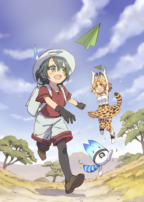 serval, kaban, and lucky beast (kemono friends) drawn by miyuu