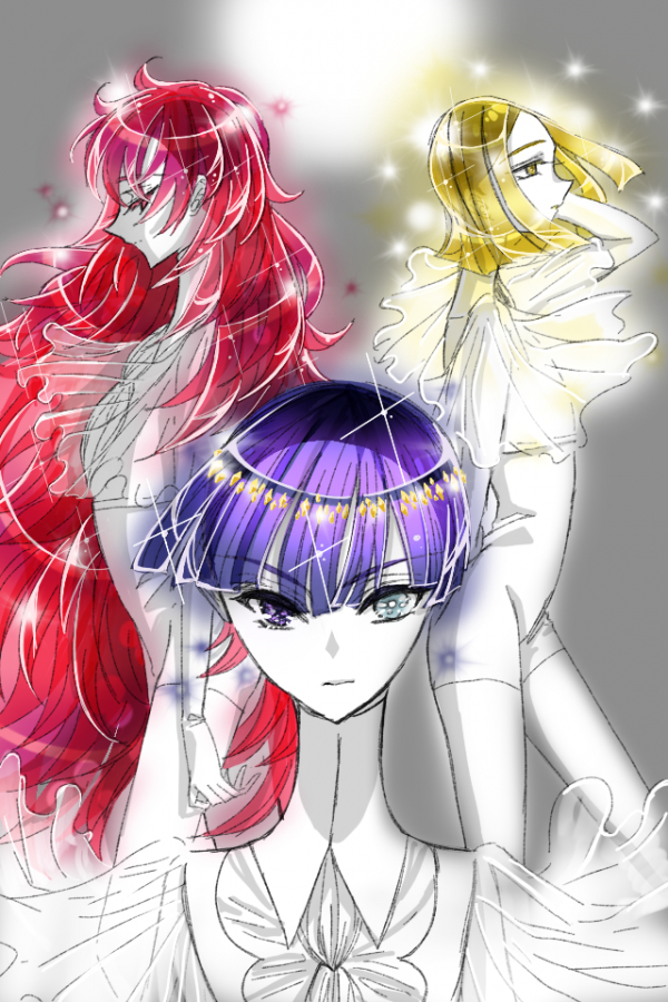 phosphophyllite, padparadscha, and yellow diamond (houseki no kuni) drawn by easty