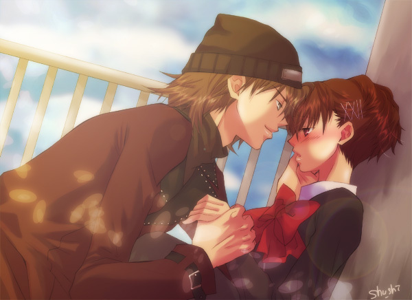 shiomi kotone and aragaki shinjirou (persona and 2 more) drawn by shushi0121