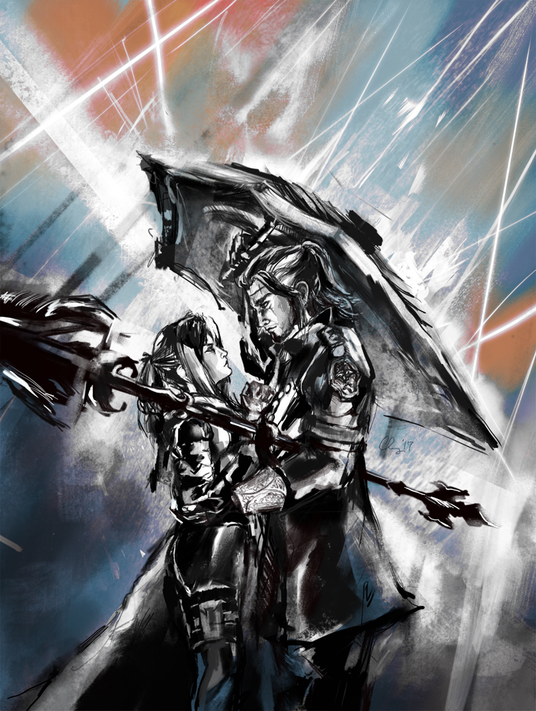 gladiolus amicitia and aranea highwind (final fantasy and 1 more) drawn by im-999