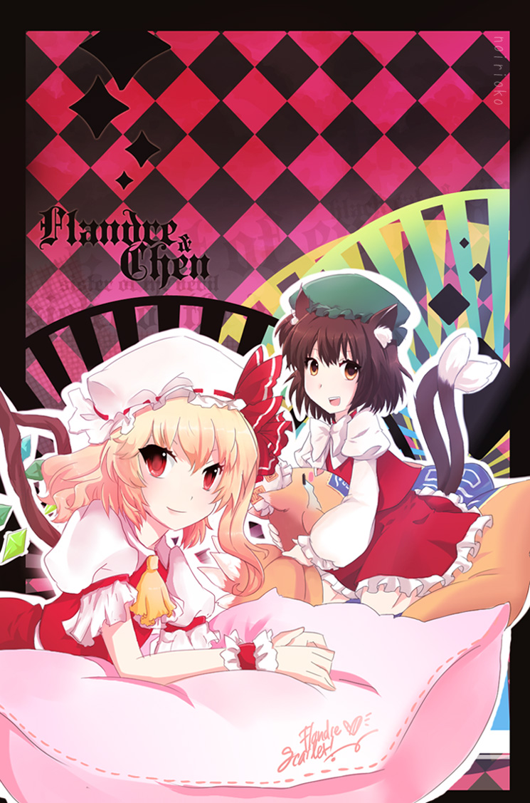 flandre scarlet and chen (touhou) drawn by noirioko_(hourai-sugar)