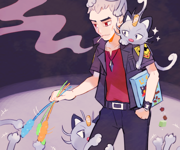 nanu and alolan meowth (pokemon and 1 more) drawn by ryokuno_green