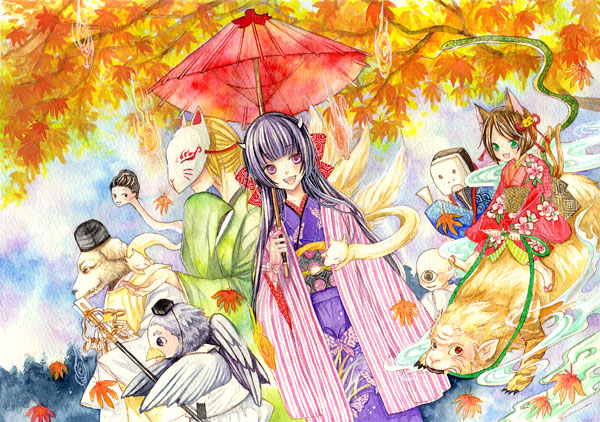 inugami, shami chourou, and izuna (original and 1 more) drawn by aloe_(tenkyuu)