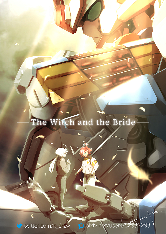 suletta mercury, miorine rembran, and gundam aerial (gundam and 1 more) drawn by serike_w