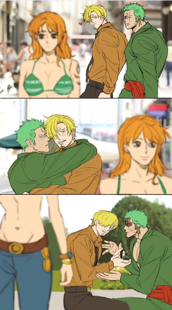nami, roronoa zoro, and sanji (one piece) drawn by sweetdou3