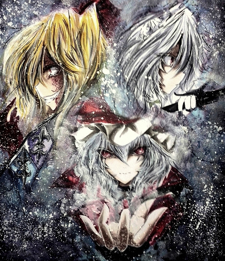 remilia scarlet, flandre scarlet, and izayoi sakuya (touhou) drawn by savatario