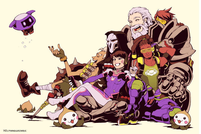 d.va, tracer, reaper, snowball, reinhardt, and 3 more (overwatch and 1 more) drawn by h0lyhandgrenade