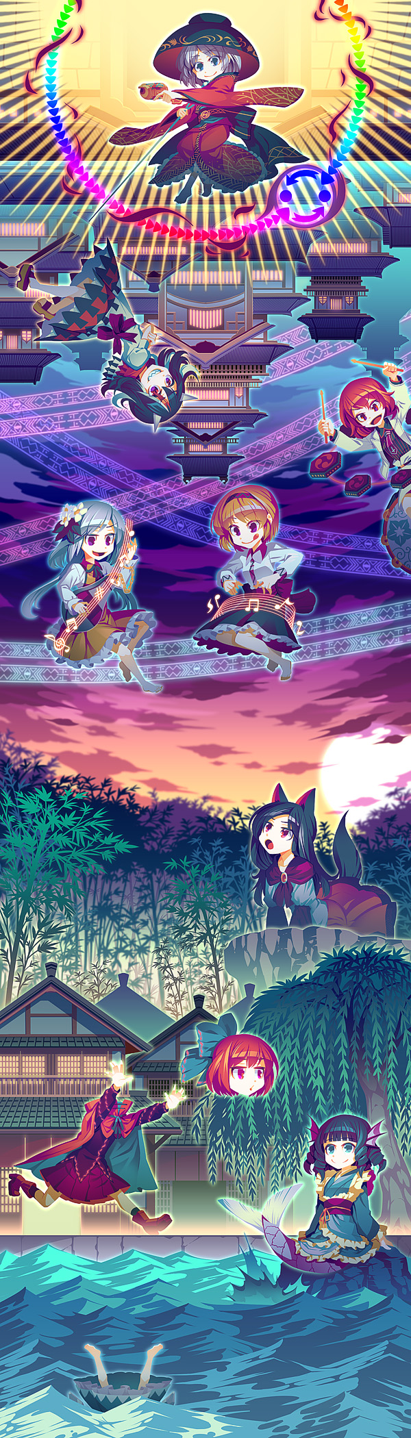 cirno, imaizumi kagerou, kijin seija, sekibanki, sukuna shinmyoumaru, and 4 more (touhou and 1 more) drawn by zounose