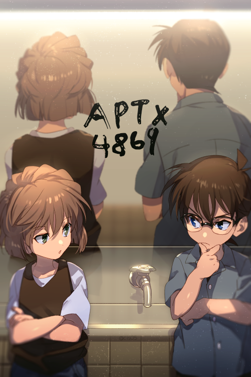 edogawa conan, haibara ai, kudou shin'ichi, and miyano shiho (meitantei conan) drawn by echo_(circa)