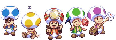 toad, blue toad, yellow toad, green toad, captain toad, and 1 more (mario and 1 more) drawn by michafrar