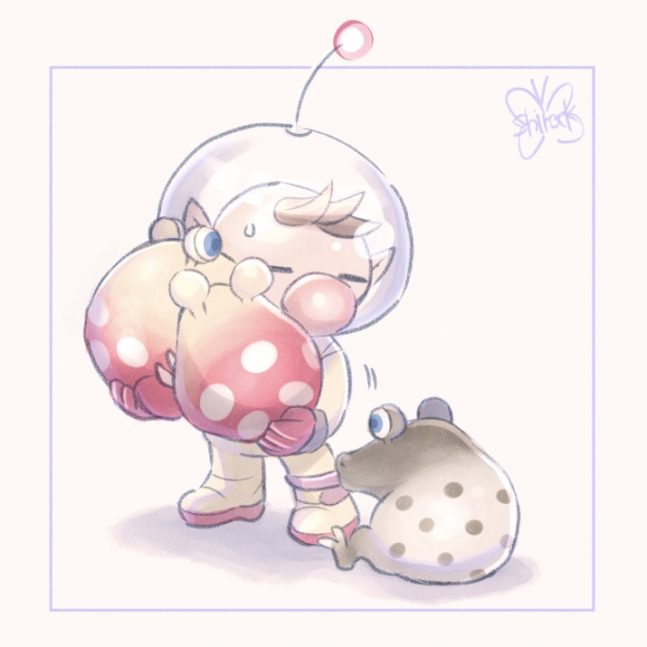 olimar, whiptongue bulborb, and dwarf bulborb (pikmin) drawn by dokumushi-rock