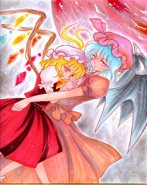 remilia scarlet and flandre scarlet (touhou) drawn by fudi_namiko