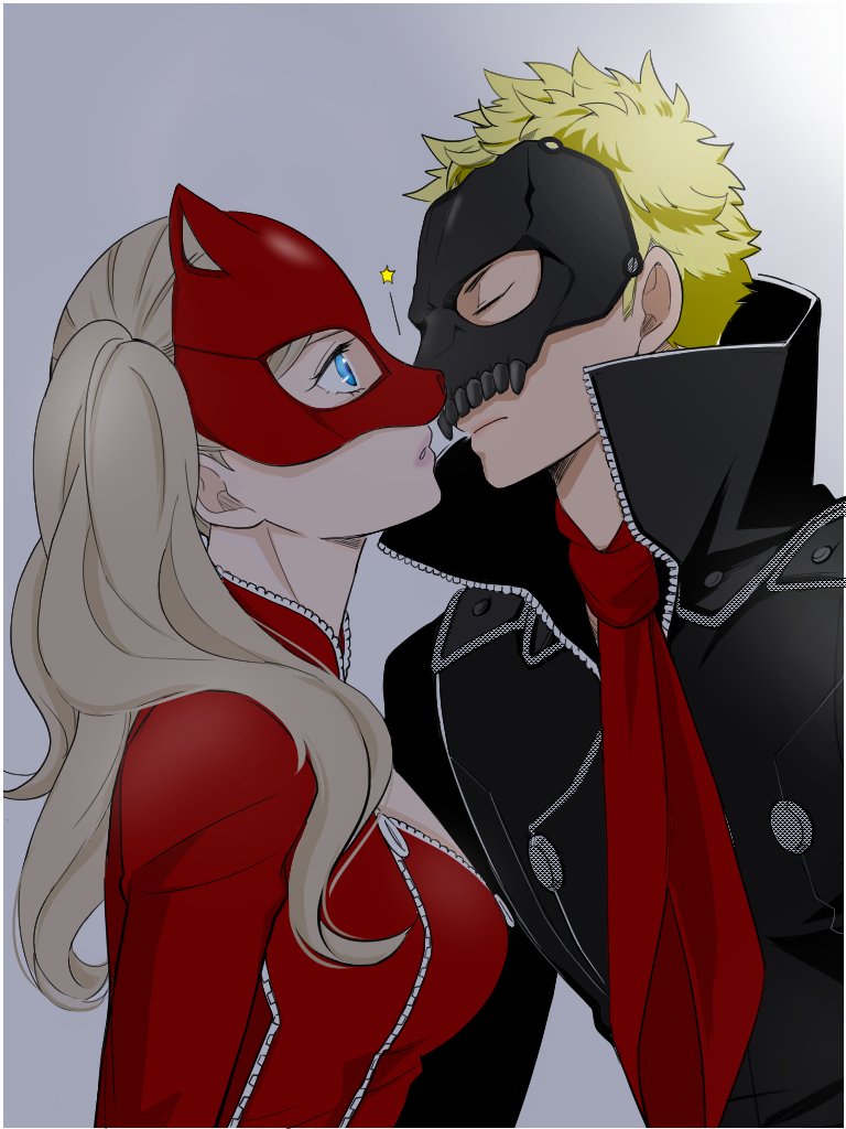 takamaki anne, panther, sakamoto ryuuji, and skull (persona and 1 more) drawn by ek41429452