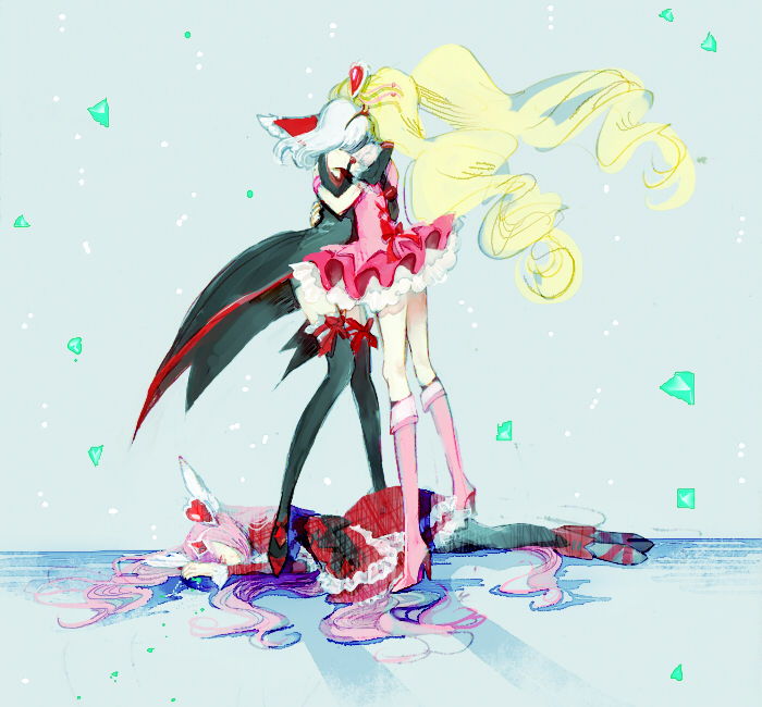 higashi setsuna, momozono love, cure peach, eas, and cure passion (precure and 1 more) drawn by 7_veil