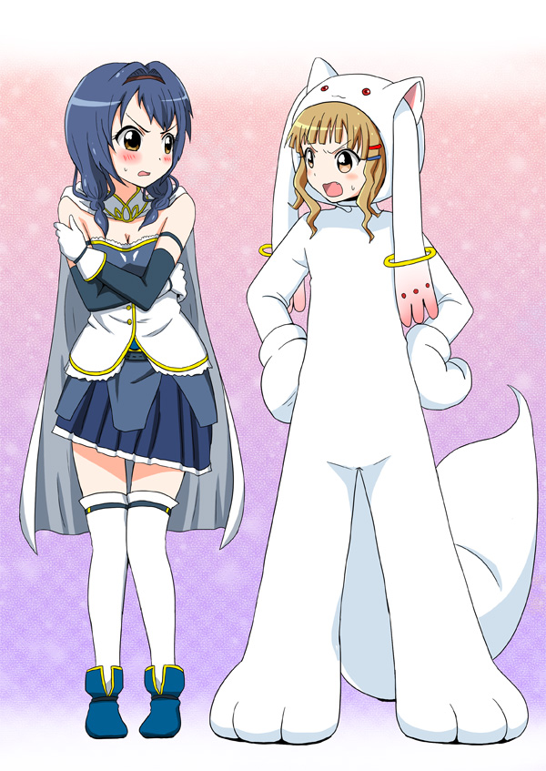 miki sayaka, kyubey, oomuro sakurako, furutani himawari, and katou emiri (mahou shoujo madoka magica and 1 more) drawn by 7001