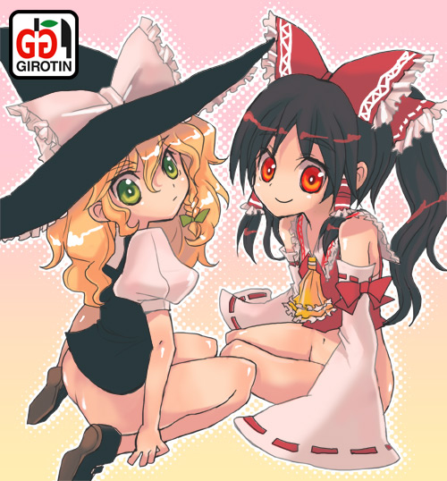 hakurei reimu and kirisame marisa (touhou) drawn by girotin_ginza