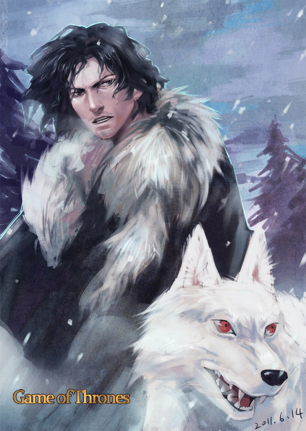 jon snow and ghost (a song of ice and fire) drawn by yunvshen