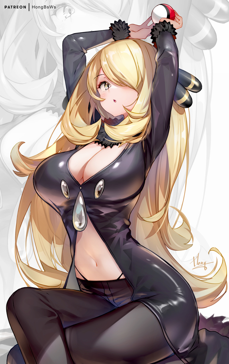 cynthia (pokemon and 1 more) drawn by hong_(white_spider)