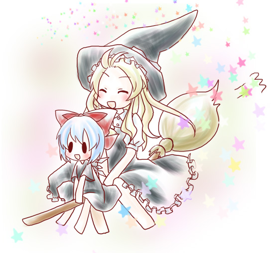 kirisame marisa, cirno, and kiki (touhou and 1 more) drawn by kuromame_(8gou)