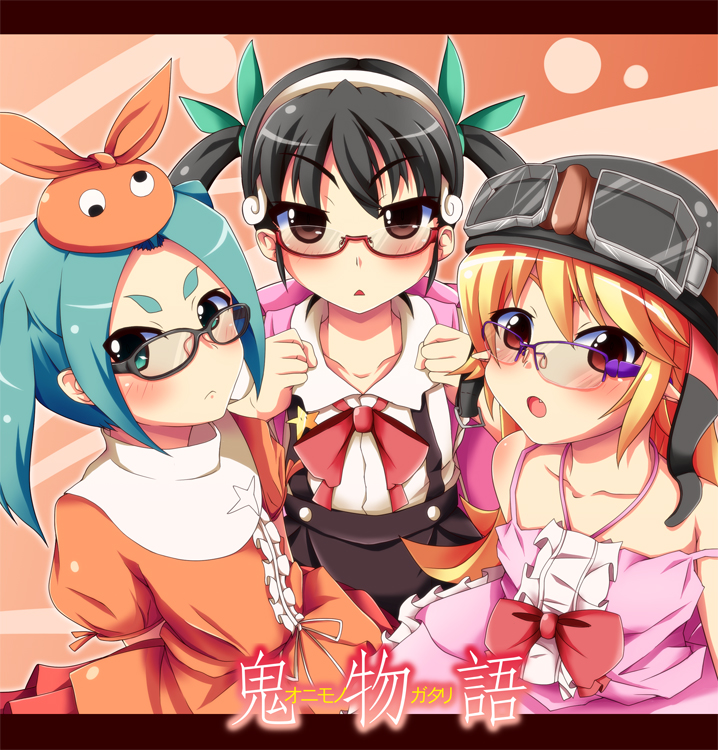 oshino shinobu, hachikuji mayoi, and ononoki yotsugi (monogatari and 2 more) drawn by ikue_fuuji