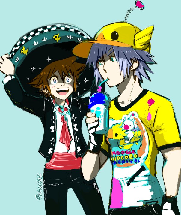 sora and riku (final fantasy and 3 more) drawn by raw_gummy