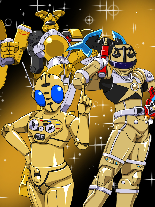 tenbin gold, tenbin voyager, and peebo (super sentai and 2 more) drawn by helios_(divisar)