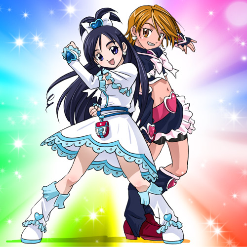 misumi nagisa, yukishiro honoka, cure black, and cure white (precure and 1 more) drawn by haruyama_kazunori