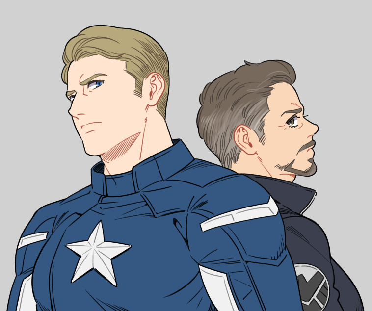 steve rogers, captain america, and tony stark (marvel and 3 more) drawn by yukko93