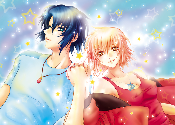 cagalli yula athha and athrun zala (gundam and 1 more) drawn by sora_(&any)