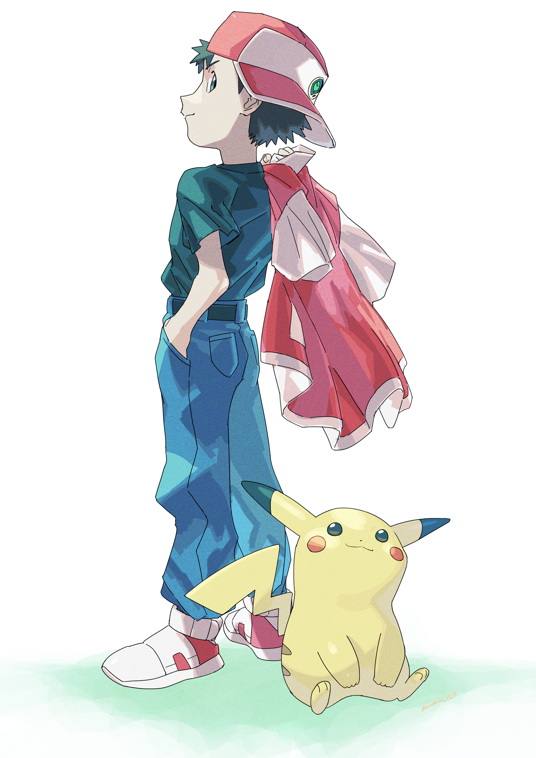 pikachu and red (pokemon and 1 more) drawn by donnpati