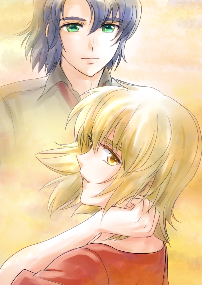 cagalli yula athha and athrun zala (gundam and 2 more) drawn by parubinko
