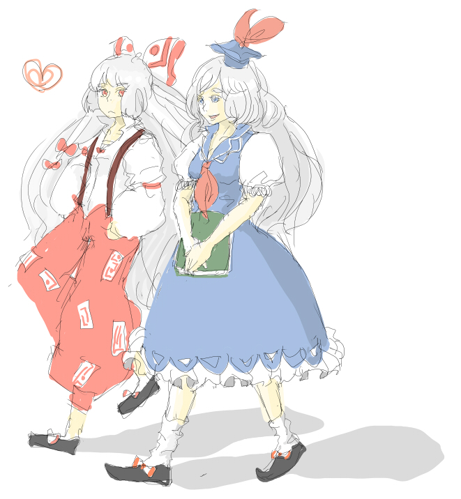 fujiwara no mokou and kamishirasawa keine (touhou) drawn by hanahanai