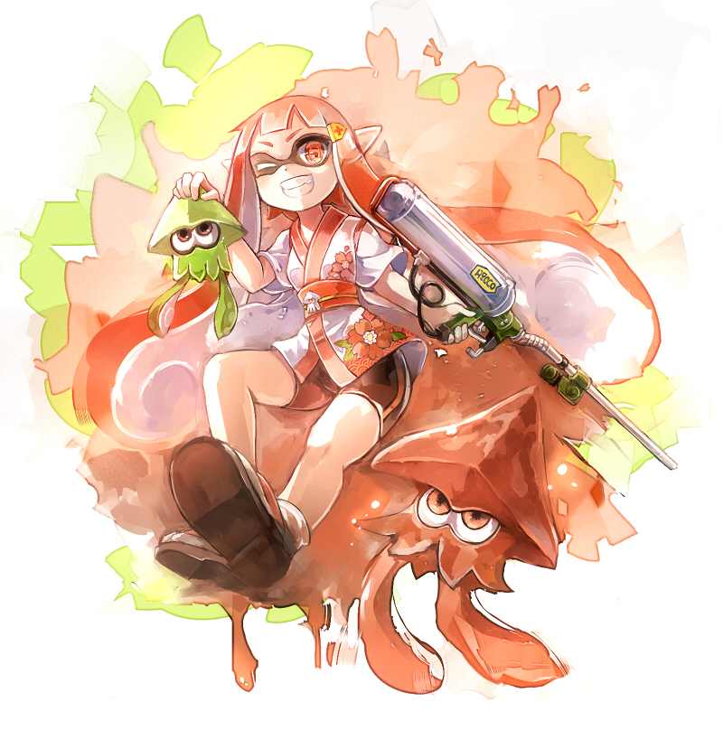 inkling player character and inkling girl (splatoon and 1 more) drawn by 60mai