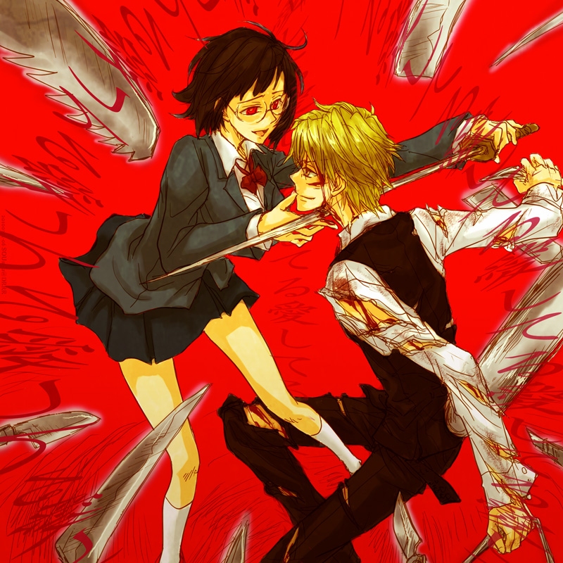 sonohara anri and heiwajima shizuo (durarara!!) drawn by sousou_(sou2)