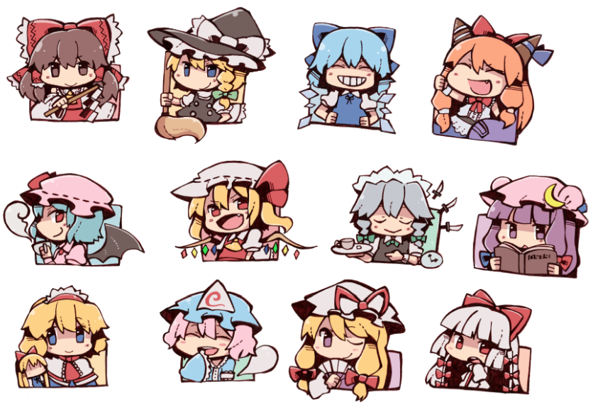 hakurei reimu, kirisame marisa, remilia scarlet, flandre scarlet, izayoi sakuya, and 8 more (touhou) drawn by same_anko