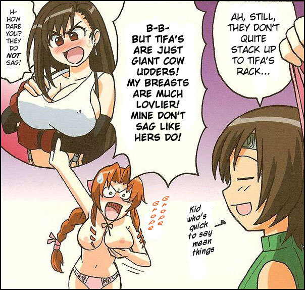tifa lockhart, aerith gainsborough, and yuffie kisaragi (final fantasy and 1 more) drawn by ookura_kazuya