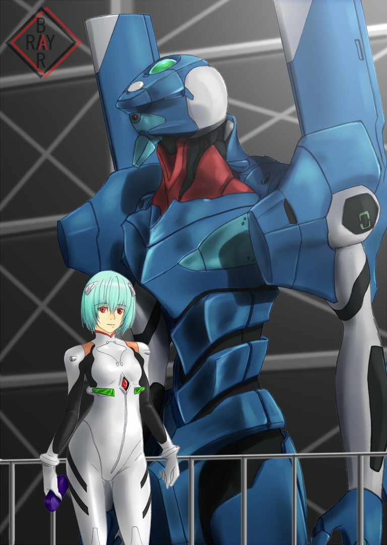 ayanami rei and eva 00 (neon genesis evangelion) drawn by raybar